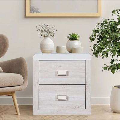 Tisley 2-Drawer Night Stand - Light Oak/White Faux Marble - With 2-Year Warranty